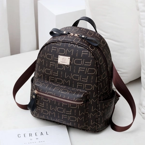 Women Fashion Backpack PU Leather Letter Printed Large Capacity Travel Daypack Retro Style Bag For Lady
