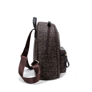 Brown vintage faux leather backpack with letter print and large capacity for women