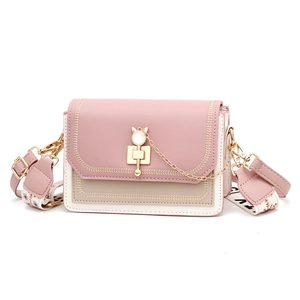 Minimalist tricolor square crossbody bag with metal cat ear buckle and wide woven strap