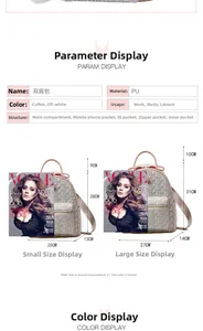 Detailed comparison of PU leather Vogue style backpacks in small and large sizes