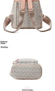 Detail of adjustable straps, hidden back pocket and wide flat base of the monogram backpack
