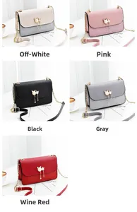 Detail view of colorful cat ear pearl chain bags with glitter PU leather finish