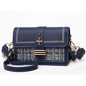 Borsa A Tracolla Donna PU Pelle Tweed Patchwork Ricamo Tracolla Larga Piccola Borsa Quadrata Retro