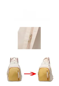 Detail of nylon bag showing zipper strap for backpack and chest bag conversion