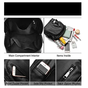 Versatile black soft leather backpack with multi-pocket storage and functional design
