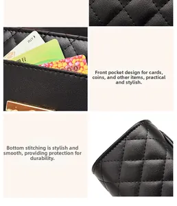 Detail of black quilted crossbody bag showing leather texture and card slot pocket