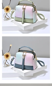 Detail of gradient crossbody bag with reinforced handles and secure dual-zipper closure