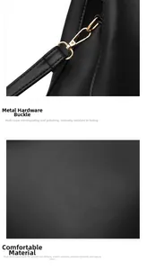 Close-up of durable PU leather texture and gold-plated hardware on black shoulder bag