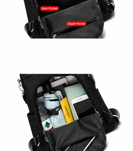 Vista detallada del interior de una mochila oxford impermeable con compartimentos grandes