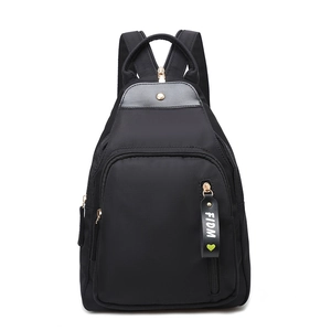 Chic black Oxford cloth backpack for women featuring stylish FIDM logo and green heart