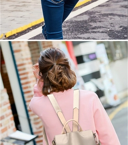 Detalle de la mochila de tela Oxford impermeable con correas de hombro anchas ajustables