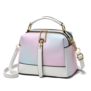 Gradient pastel PU leather shoulder bag with top handles and gold hardware details