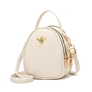 Bolso bandolera retro color crema con abeja dorada y cremallera doble para mujer