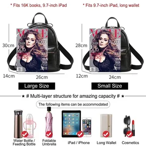 Black crocodile pattern backpack for women in large and small sizes with high capacity