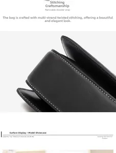 Detailaufnahme der weißen Kontrastnähte an der schwarzen Ledertasche mit Träger