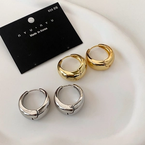 Chunky Hoop Earrings French Retro Minimalist Copper With 925 Sterling Silver Earring Post For Women Daily Wear