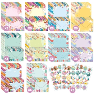 50-set Easter rabbit and egg envelope paper set with cute cartoon stickers for kids