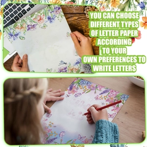 Watercolor floral stationery set with spring flower patterns and insect motifs