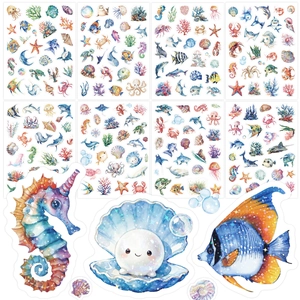 198 Pcs Ocean World Mermaid Stickers Set Holographic Laser Glitter Waterproof Decorative Decals For Scrapbooking DIY Journal Kids Gift