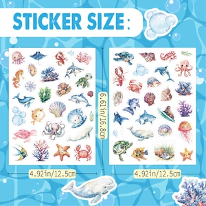 Blue laser ocean life stickers set featuring watercolor sea animals and coral patterns