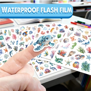 Blue laser ocean animal stickers with waterproof flash film showing a sea turtle