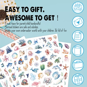 Blue laser cartoon marine animal stickers set for DIY scrapbooking and party decor
