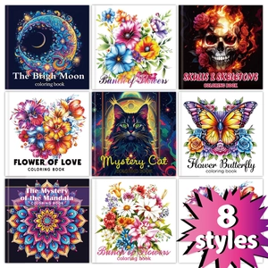 Artistic Coloring Book Flower Butterfly Mandala Skulls Themes Offset Paper DIY Drawing For Adults Kids Stress Relief
