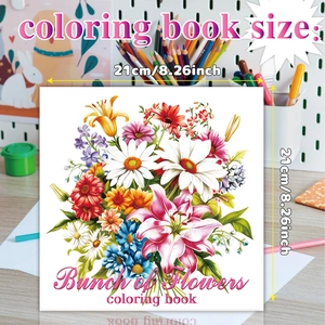 Floral Bunch coloring book for adults, square 8.26 inch size with flower designs