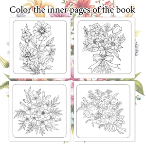 Floral butterfly coloring book pages with intricate sunflower and tulip line drawings