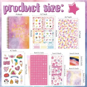 Kit fai da te per scrapbooking con taccuino a spirale e adesivi, misure su sfondo rosa