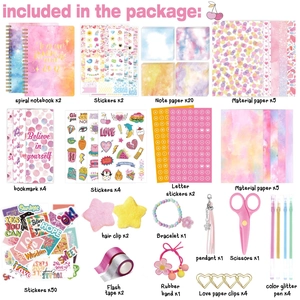 Set cancelleria rosa con taccuini a spirale adesivi e nastri decorativi glitterati