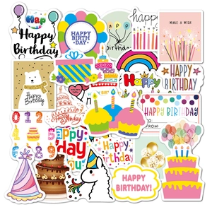 Happy Birthday Stickers Cartoon Graffiti Waterproof Rainbow Decor For Cake Laptop Scrapbook Cute Party Supplies Variety