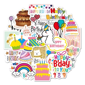 27PCS set of waterproof Happy Birthday stickers with cakes, balloons and cute animals
