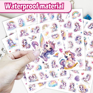 Set d'autocollants licorne arc-en-ciel imperméables pour déco DIY avec motifs mignons