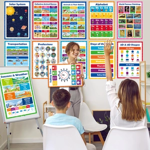 Set of 20 educational posters for kids with cartoon letters and various learning themes