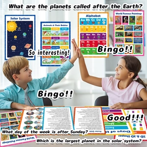 Set of 20 educational posters for kids learning English alphabet, solar system and shapes