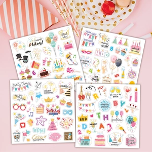 Lot de stickers d'anniversaire mignons avec gâteaux et ballons pour décor de fête