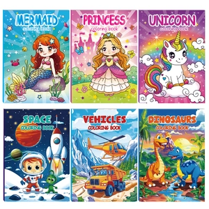 Set of 6 kids coloring books featuring mermaid unicorn and dinosaur themed covers