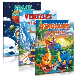 Three-pack of kids coloring books featuring space, vehicles and dinosaurs themes