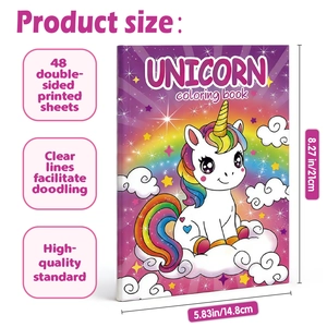 Unicorn coloring book with 48 double-sided pages and portable A5 size dimensions