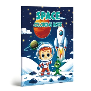 Space coloring book for kids featuring astronaut, rocket and planet cover design
