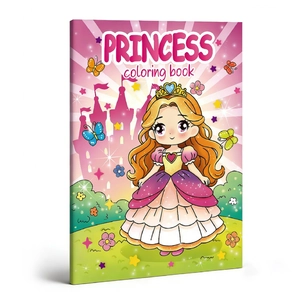 Detail view of 48-page princess coloring book featuring castle and crown for kids