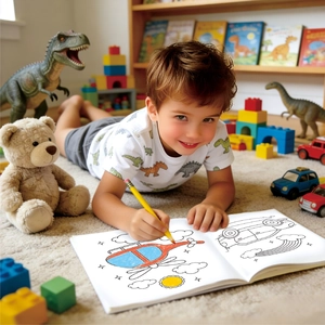 Kids coloring book featuring 48 pages of dinosaurs and animals for boys and girls
