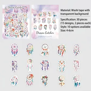 Detail of 30pcs watercolor dream catcher washi stickers for scrapbooking and DIY journals