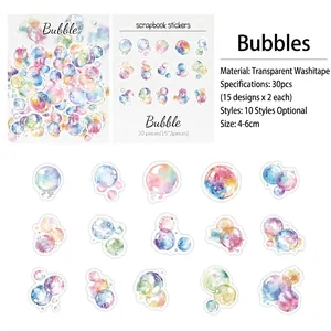 Detail of 30pcs transparent bubble scrapbook stickers with watercolor effect for DIY crafts