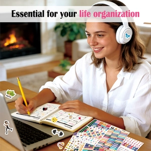 Set de stickers de planification pour suivi de budget et habitudes sur fond blanc