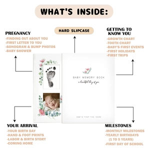 Baby memory book with hard slipcase for pregnancy to 5 years milestones tracking