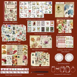 265-piece vintage floral aesthetic scrapbook gift set with A6 notebook and stickers
