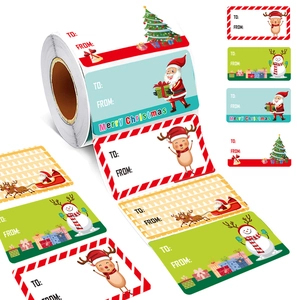 Rouleau étiquettes autocollantes Noël motifs Père Noël bonhomme de neige et champs de texte