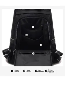 Detailansicht der Innenfächer des Oxford-Rucksacks mit iPad-Fach und Reißverschlusstaschen